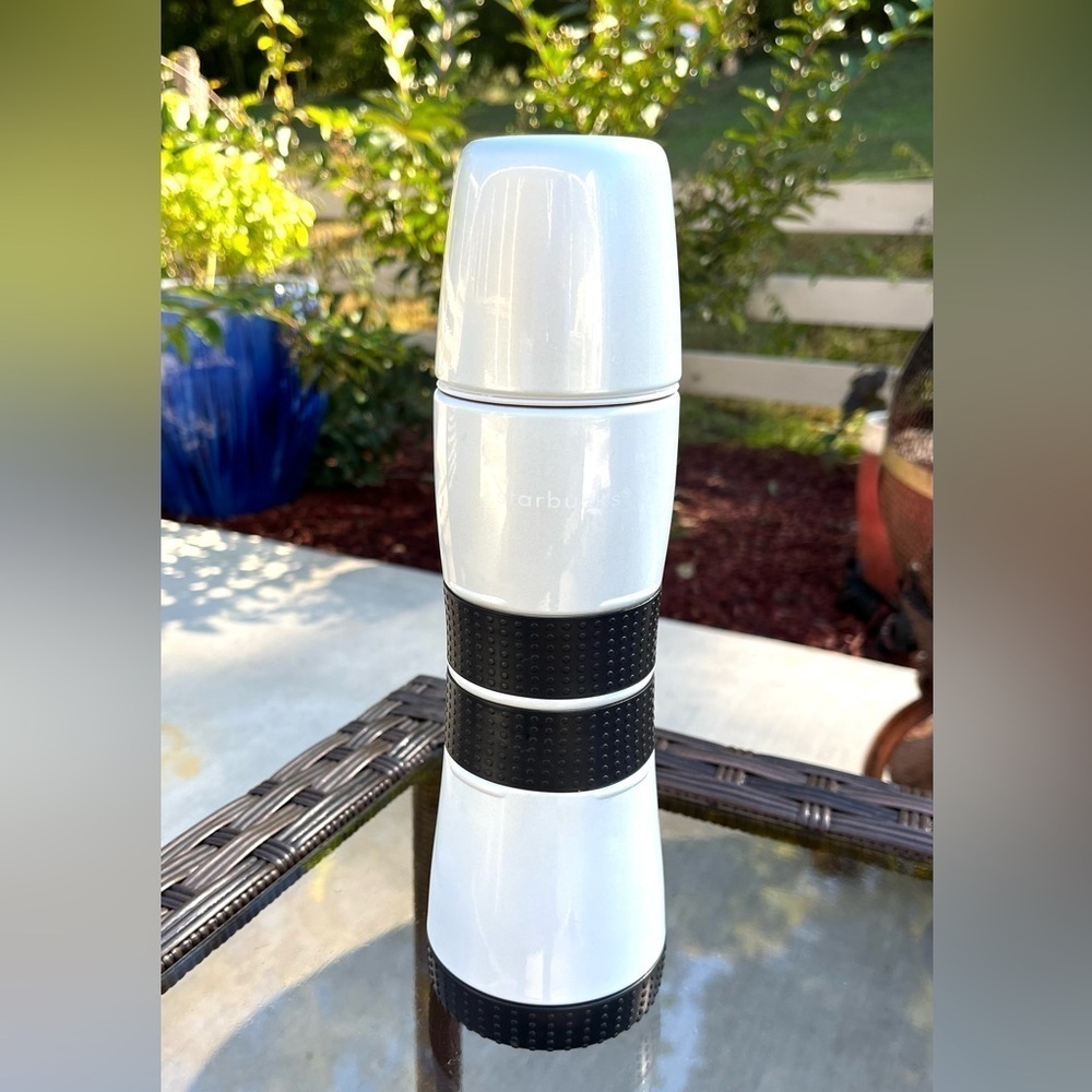 Vintage Starbucks 2004 Pearl Shimmer Stainless 16oz Thermos w/ Black Rubber Grip
